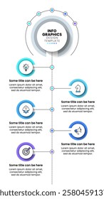 Infographic template with icons and 5 options or steps. Vertical line. Can be used for workflow layout, diagram, banner, webdesign. Vector illustration