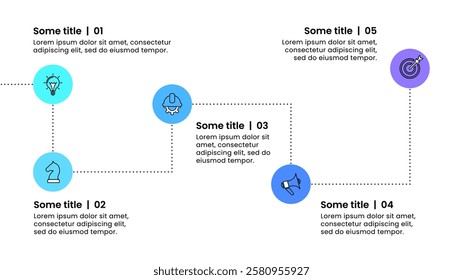 Infographic template with icons and 5 options or steps. Line. Can be used for workflow layout, diagram, banner, webdesign. Vector illustration