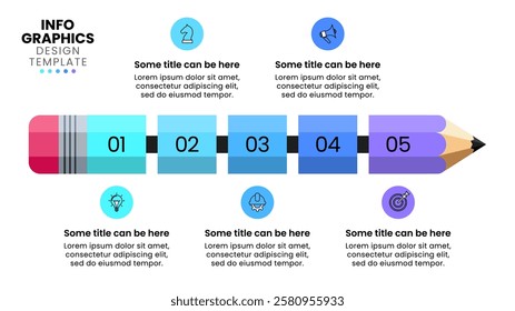 Infographic template with icons and 5 options or steps. Pencil. Can be used for workflow layout, diagram, banner, webdesign. Vector illustration