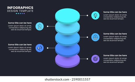 Infographic template with icons and 5 options or steps. Layered circles. Can be used for workflow layout, diagram, banner, webdesign. Vector illustration