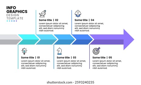 Infographic template with icons and 5 options or steps. Arrow. Can be used for workflow layout, diagram, banner, webdesign. Vector illustration