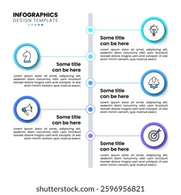 Infographic template with icons and 5 options or steps. Vertical line. Can be used for workflow layout, diagram, banner, webdesign. Vector illustration