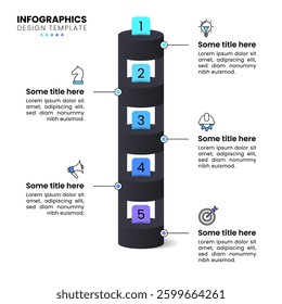Infographic template with icons and 5 options or steps. Tower. Can be used for workflow layout, banner, diagram, webdesign. Vector illustration