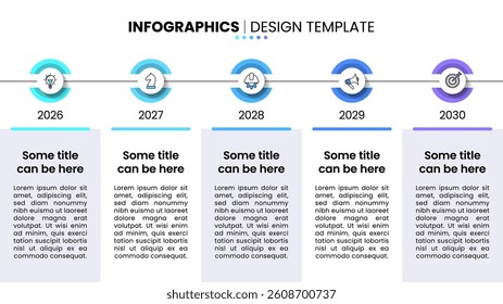 Infographic template with icons and 5 options or steps. Timeline. Can be used for workflow layout, diagram, banner, webdesign. Vector illustration
