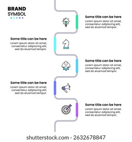 Plantilla de infografía con iconos y 5 opciones o pasos. Línea de Vertical. Se puede utilizar para el diseño del flujo de trabajo, diagrama, Anuncio, diseño web. Ilustración vectorial