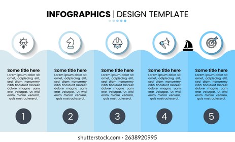 Infographic template with icons and 5 options or steps. Waves. Can be used for workflow layout, diagram, banner, webdesign. Vector illustration