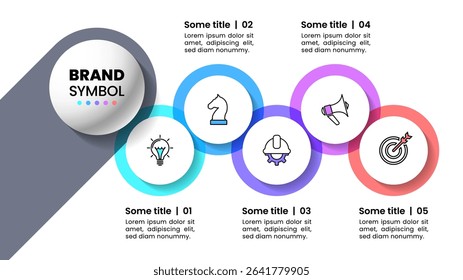 Infographic template with icons and 5 options or steps. Circles. Can be used for workflow layout, diagram, banner, webdesign. Vector illustration