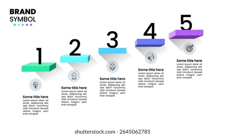 Infographic sjabloon met pictogrammen en 5 opties of stappen. Trap. Kan worden gebruikt voor workflow lay-out, banner, diagram, webdesign. Vectorillustratie