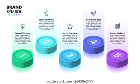 Infographic template with icons and 5 options or steps. Isometric columns. Can be used for workflow layout, diagram, banner, webdesign. Vector illustration