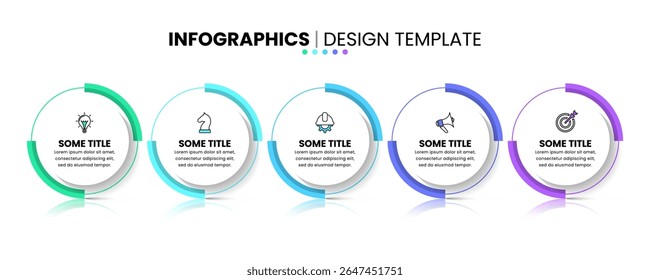 Infographic template with icons and 5 options or steps. Circles. Can be used for workflow layout, banner, diagram, webdesign. Vector illustration
