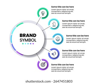Infographic template with icons and 5 options or steps. Circle. Can be used for workflow layout, diagram, banner, webdesign. Vector illustration