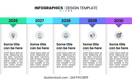 Infographic template with icons and 5 options or steps. Timeline. Can be used for workflow layout, diagram, banner, webdesign. Vector illustration