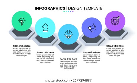 Infographic template with icons and 5 options or steps. Isometric hexagons. Can be used for workflow layout, diagram, banner, webdesign. Vector illustration