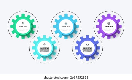 Infographic template with icons and 5 options or steps. Gears. Can be used for workflow layout, diagram, banner, webdesign. Vector illustration
