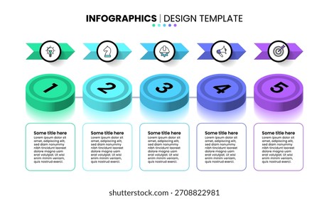 Infografik-Vorlage mit Symbolen und 5 Optionen oder Schritten. Kann für Workflow-Layout, Diagramm, Banner, Webdesign verwendet werden. Vektorgrafik