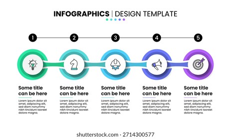 Plantilla de infografía con iconos y 5 opciones o pasos. Círculos conectados. Se puede utilizar para el diseño del flujo de trabajo, diagrama, Anuncio, diseño web. Ilustración vectorial