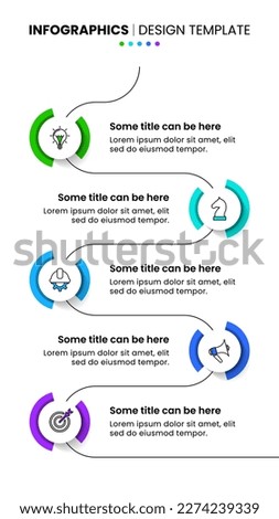 Infographic template with icons and 5 options or steps. Vertical timeline. Can be used for workflow layout, diagram, banner, webdesign. Vector illustration
