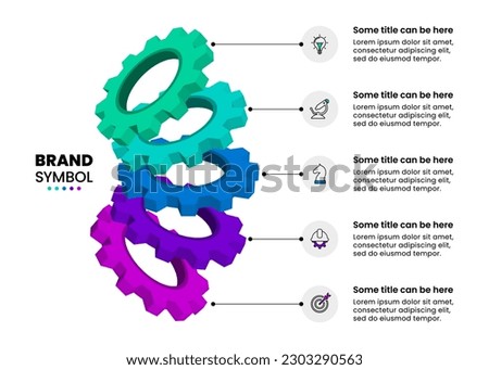 Infographic template with icons and 5 options or steps. 3d gears. Can be used for workflow layout, diagram, webdesign. Vector illustration