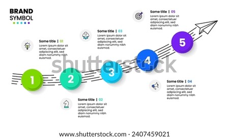 Infographic template with icons and 5 options or steps. Paper plane. Can be used for workflow layout, diagram, banner, webdesign. Vector illustration