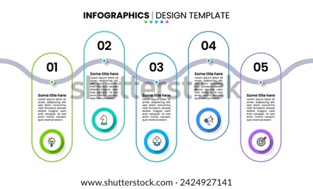 Infographic template with icons and 5 options or steps. A zigzag line. Can be used for workflow layout, diagram, banner, webdesign. Vector illustration