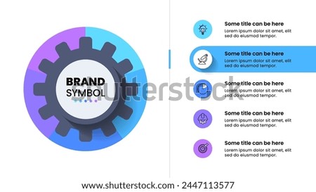 Infographic template with icons and 5 options or steps. Gear. Can be used for workflow layout, diagram, banner, webdesign. Vector illustration