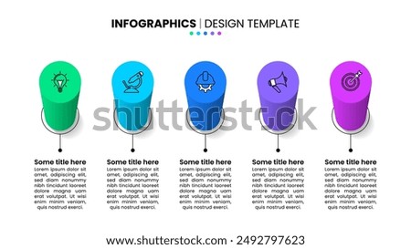 Infographic template with icons and 5 options or steps. 3d columns. Can be used for workflow layout, diagram, banner, webdesign. Vector illustration