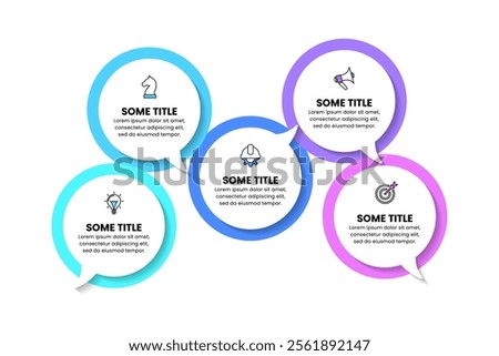 Infographic template with icons and 5 options or steps. Speech bubbles. Can be used for workflow layout, diagram, banner, webdesign. Vector illustration