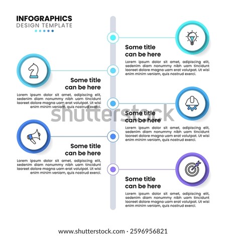 Infographic template with icons and 5 options or steps. Vertical line. Can be used for workflow layout, diagram, banner, webdesign. Vector illustration