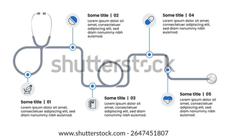 Infographic template with icons and 5 options or steps. Stethoscope. Can be used for workflow layout, diagram, banner, webdesign. Vector illustration