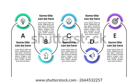 Infographic template with icons and 5 options or steps. Zigzag line. Can be used for workflow layout, diagram, banner, webdesign. Vector illustration