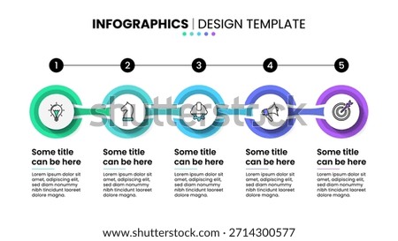 Infographic template with icons and 5 options or steps. Connected circles. Can be used for workflow layout, diagram, banner, webdesign. Vector illustration