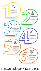 Infographic template with icons and 6 numbers steps or options. Can be used for presentations, process diagram, banner, flow chart, info graph, workflow layout.
Vector illustration design.