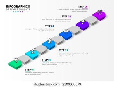 Infographic template with icons and 6 options or steps. 3D path. Can be used for workflow layout, diagram, banner, webdesign. Vector illustration