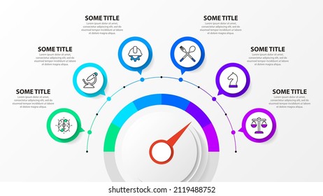 Infographic template with icons and 6 options or steps. Pointer. Can be used for workflow layout, diagram, banner, webdesign. Vector illustration