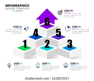 Infographic template with icons and 6 options or steps. Pyramid. Can be used for workflow layout, diagram, banner, webdesign. Vector illustration