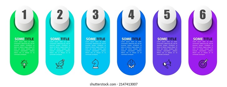 Infographic template with icons and 6 options or steps. Columns. Can be used for workflow layout, diagram, banner, webdesign. Vector illustration