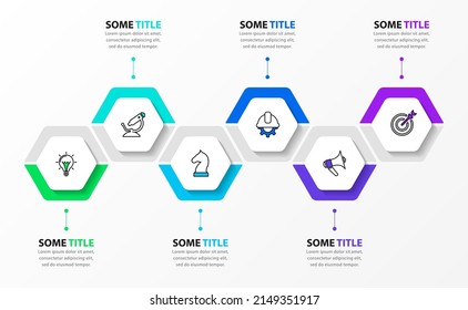 Infographic Template With Icons And 6 Options Or Steps. Hexagon. Can Be Used For Workflow Layout, Diagram, Banner, Webdesign. Vector Illustration