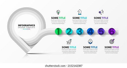Infographic template with icons and 6 options or steps. Pointer. Can be used for workflow layout, diagram, banner, webdesign. Vector illustration