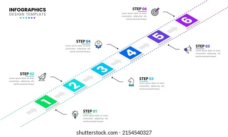 Plantilla de infografía con iconos y 6 opciones o pasos. Isometric. Se puede utilizar para diseño de flujo de trabajo, diagrama, banner, diseño web. Ilustración del vector