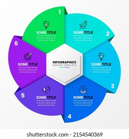 Infographic template with icons and 6 options or steps. Can be used for workflow layout, diagram, banner, webdesign. Vector illustration