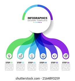 Infographic template with icons and 6 options or steps. Can be used for workflow layout, diagram, banner, webdesign. Vector illustration