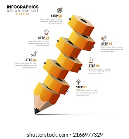 Infographic template with icons and 6 options or steps. Pencil. Can be used for workflow layout, diagram, banner, webdesign. Vector illustration