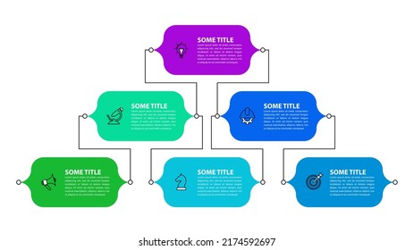 Infographic template with icons and 6 options or steps. Pyramid. Can be used for workflow layout, diagram, banner, webdesign. Vector illustration