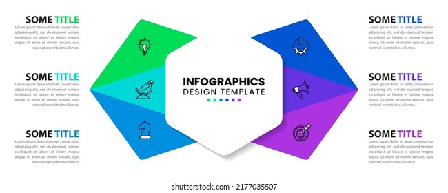 Infographic template with icons and 6 options or steps. Hexagon. Can be used for workflow layout, diagram, banner, webdesign. Vector illustration