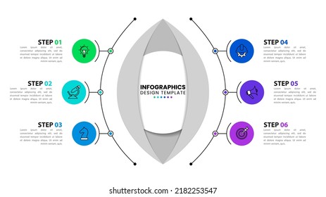 Infographic template with icons and 6 options or steps. Circles. Can be used for workflow layout, diagram, banner, webdesign. Vector illustration