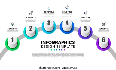 Infographic template with icons and 6 options or steps. Buttons. Can be used for workflow layout, diagram, banner, webdesign. Vector illustration