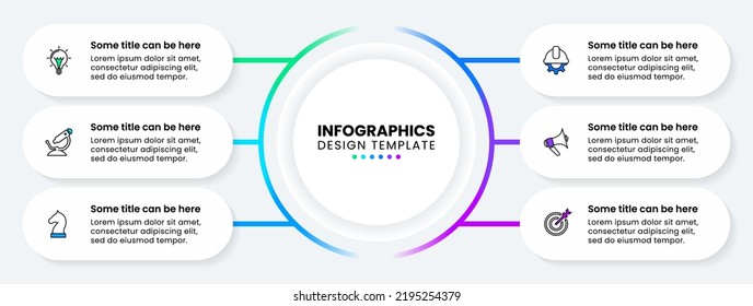 Infographic template with icons and 6 options or steps. Circle. Can be used for workflow layout, diagram, banner, webdesign. Vector illustration