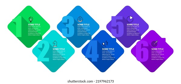 Infographic template with icons and 6 options or steps. Rectangles. Can be used for workflow layout, diagram, banner, webdesign. Vector illustration