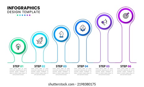 Infographic template with icons and 6 options or steps. Stairs. Can be used for workflow layout, diagram, banner, webdesign. Vector illustration