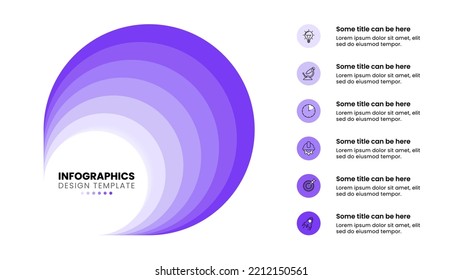 Infographic template with icons and 6 options or steps. Circle. Can be used for workflow layout, diagram, banner, webdesign. Vector illustration